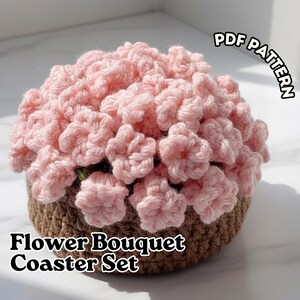 Crochet Pattern Flower Pot Coaster Set | Flower Bouquet Plant Coasters | Instant Digital Download PDF  | Crochet Home Decor Gift Idea