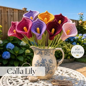 Calla Lily Crochet Pattern PDF | Wired Stem Flower Tutorial | Wedding Bouquet Crochet | US Terms | Realistic Botanical Pattern