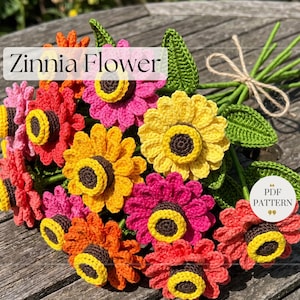 Crochet Zinnia Pattern PDF: Realistic Wired Flower Tutorial