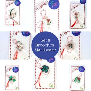 Martisoare Set Bundle - 8 Handmade Brooches with Paper Gift Envelopes | Lucky Charms for Martisor Celebration | Spring Gifts