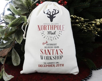Santa Sack, Christmas Gift Bag, Christmas Present Bag, Fabric Gift Wrap Bag, Santa Bag, North Pole Delivery Bag, Santa's Workshop Gift Bag
