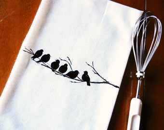 Kitchen Towel Birds on a Branch, Tea Towel, Screen Printed Flour Sack Dish Towel, Bird Kitchen Towel, Farmhouse Kitchen Decor