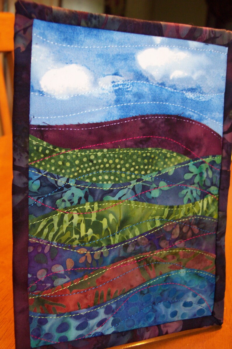 Landscape Art Quilt Batik Fabrics Egglant Purple Blue | Etsy