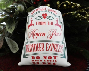 Santa Sack, Christmas Gift Bag, Christmas Present Bag, Fabric Gift Wrap Bag, Santa Bag, North Pole Delivery Bag, Reindeer Gift Bag