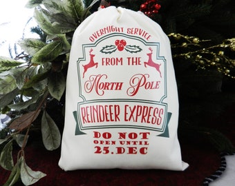 Santa Sack, Christmas Gift Bag, Christmas Present Bag, Fabric Gift Wrap Bag, Santa Bag, North Pole Delivery Bag, Reindeer Express Gift Bag