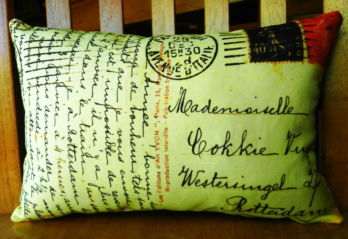 French Postcard Pillow Antique Postcard Pillow Cottage Chic Etsy
