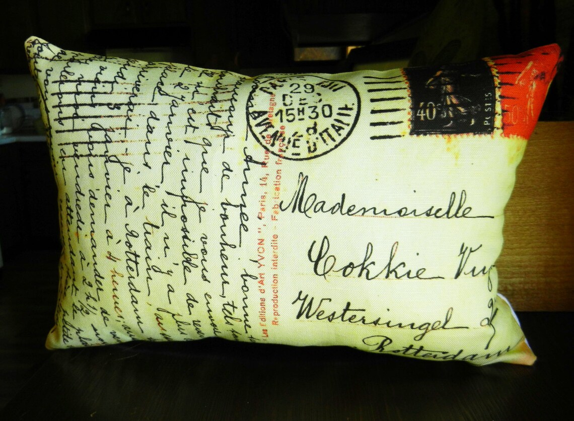 French Postcard Pillow Antique Postcard Pillow Cottage Chic Etsy