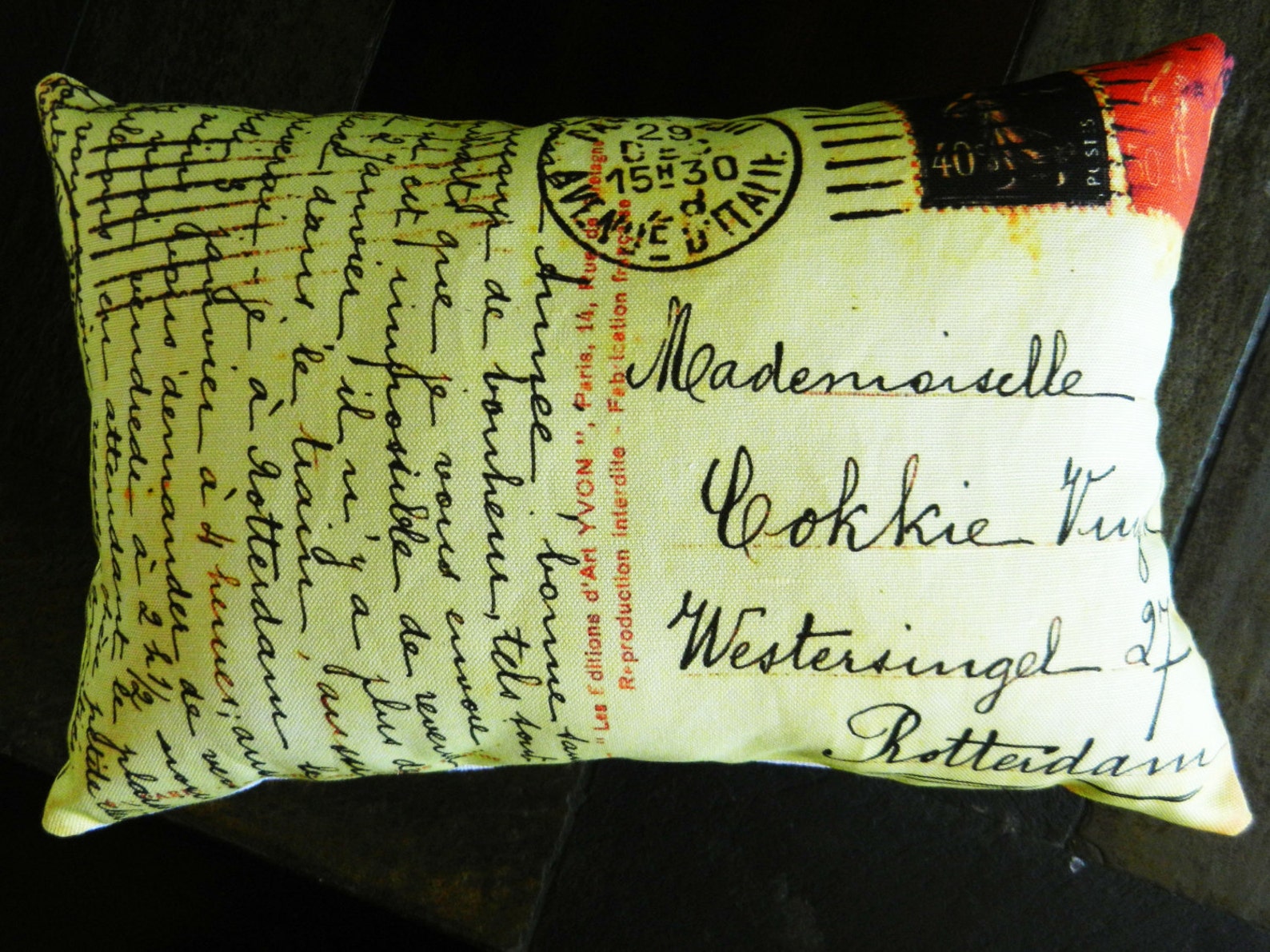 French Postcard Pillow Antique Postcard Pillow Cottage Chic Etsy