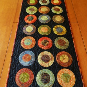 Modern Table Runner - Batik Circle Table Runner - Quilted Table Runner - art for your table, also makes a great wall hanging (made to order)