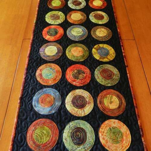 Modern Table Runner Batik Circle Quilted Modern Table Runner Batik Circle, Circle Table Runner Pattern