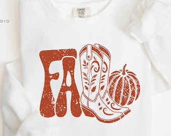 Fall Cowboy Comfort Colors® Sweatshirt & Shirt, Fall Pumpkin Sweatshirt, Howdy Fall Autumn Girls Shirt, Western Halloween Cowboy Boots Shirt