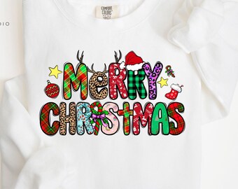 Merry Christmas Comfort Colors®Sweatshirt, Reindeer Christmas Shirt, Funny Xmas Holiday Gift, Santa Sweater, Christmas Family Sweatshirt