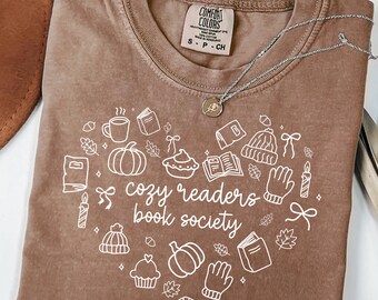 Cozy Readers Book Society Comfort Colors® Shirt, Fall Book Lover Shirt, Autumn Readers Bookish Shirt, Fall Pumpkin Book Lover Tee Shirt Gift