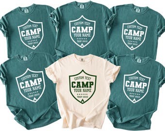 Custom Camp Troop Badge Comfort Colors® Shirt, Personalized Summer Camping Shirts, Camp Graphic Tee Shirt, Family Camp Matching Troop Shirts