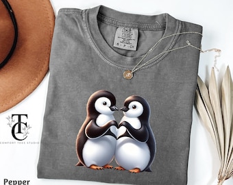 Penguin Valentines Shirt, Penguin Crewneck Lover Shirt, Funny Penguin Gift, Comfort Colors Animal Lover T-Shirt Gift, Valentines Day Gift