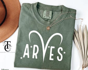 Comfort Colors®Minimalist Aries Zodiac Shirt, Celestial Aries Mystic Moon Shirt, Boho Mystical Gift, Cute Astrology Horoscope Spiritual Gift