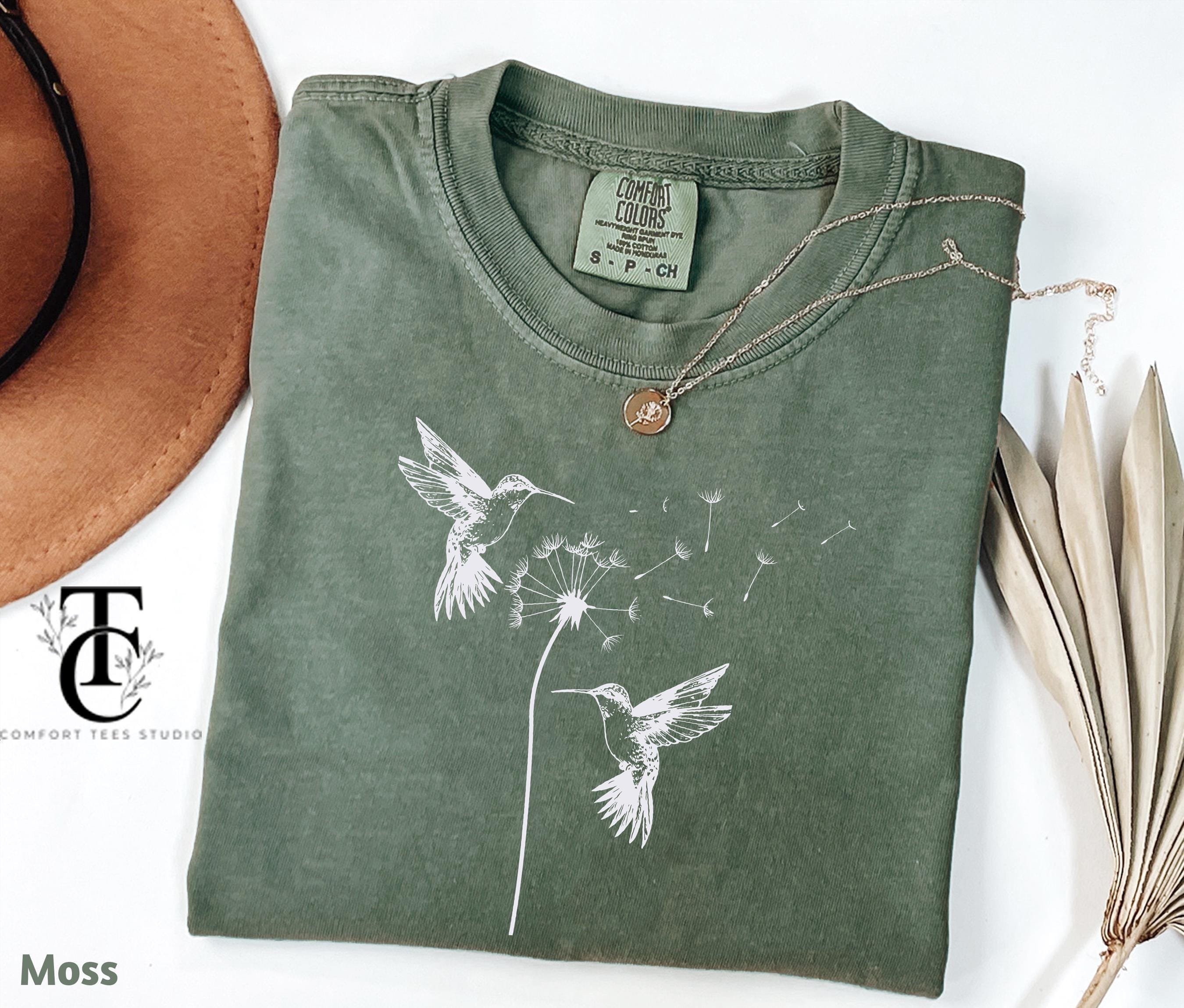 Comfort Colors® Cute Dandelion Hummingbird Shirt, Hummingbird Dandelion T-Shirt, Nature Lovers Tee Shirt, Cute Womens Girls Xmas Gifts