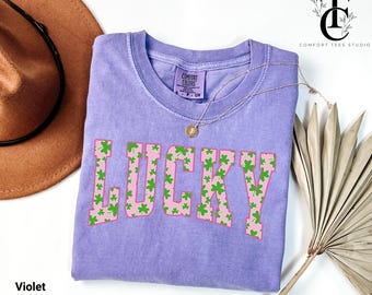 Comfort Colors® Lucky St Patrick's Day Shirt, St Patricks Crewneck Shirt, Womens St.Patty's Day T-Shirt, Trendy Lucky Holiday Party Shirt