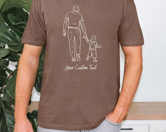 Comfort Colors® Custom Portrait Outline Shirts For Dad, Personalized Fathers Day Gift, Custom Dad & Child Photo Shirt, Father's Day T-Shirts