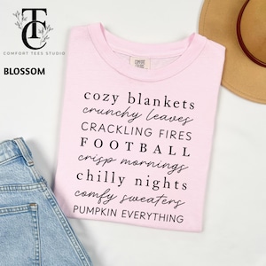 Cozy Blankets Crunchy Leaves Crackling Fires Football Comfort Colors® Shirt, Fall List Shirt, Womens Shirt, Thanksgiving Gifts, Autumn Shirt
