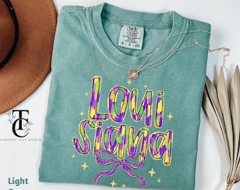 Comfort Colors®Louisiana Mardi Gras Shirt, Womens Coquette Bow Mardi Gras T-Shirt, New Orleans Mardi Gras Carnival Shirt, Fat Tuesday  Shirt
