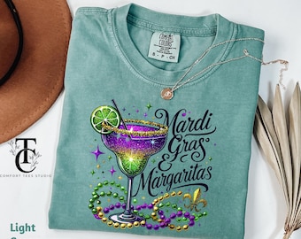 Comfort Colors® Mardi Gras & Margaritas Carnival Shirt, Womens Funny Mardi Gras T-Shirt, Louisiana Mardi Gras Party Shirt, New Orleans Beads