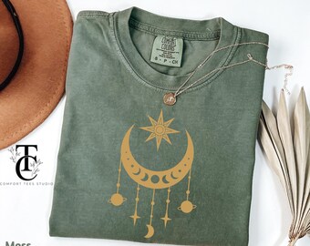 Comfort Colors® Celestial Moon Phase Shirt, Mystical Moon & Sun Shirt, Trendy Celestial Spiritual Womens T-Shirt, Cute Astrology Lovers Gift