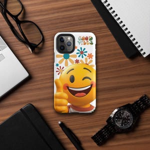 Cheerful Emoji Smiley Face Tough durable strong protective Case for iPhone happy Good Vibes Smiley Winking Smiley Emoji Phone Cover