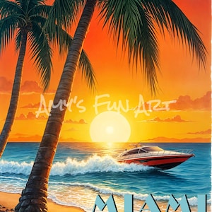Art Deco Beach Scenery Poster Miami Life Style-Miami Vice