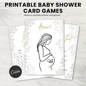 Jeux de baby shower neutres en matière de genre, cartes de jeu de baby shower, pack minimaliste de jeux de fête pour bébé, fleurs beiges, produit numérique, imprimable