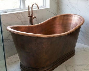 Handgefertigte massive Kupfer Badewanne, freistehende individuelle Pantoffelwanne, antikes Kupfer Luxus Einweichbad