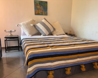 colorful handmade moroccan blanket, Berber blanket, woven blanket, Throw blanket, tassel blanket, wool and cotton blanket.