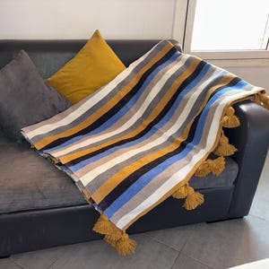 Beautiful Beige Moroccan Blanket,Moroccan Blanket, Colorful Moroccan Tassel Blanket, Pom Poms, Boho Blanket,Bed Cover, berber  blanket.
