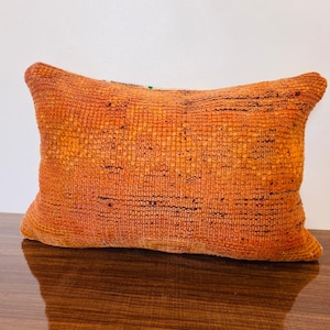 Moroccan pillow – Handmade Vintage Wool Berber Pillow with Tribal Rug Patterns – orange Throw Pillow Cover – 15.35 in x 22.83inches