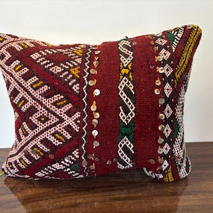 Handwoven Moroccan Wool Pillow Cushion Cover, Berber Kilim Vintage Wool Pillow, Handwoven Wool Cushion, 11.81 x 15.74 inches