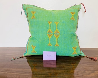 Green Moroccan Silk Pillow, Sabra pillow, Moroccan cushion, Unstuffed Boho pillow, Sofa Home Decor, Moroccan Style pillow