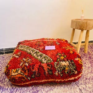 Berber Moroccan Kilim Pouf – Vintage Square Floor Yoga Meditation Cushion, Ottoman, Colorful Outdoor Berber Pillows