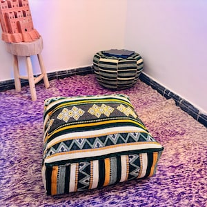 BEAUTIFUL MOROCCAN POOF,Green berber poof,Morrocan Floor Pouf,Square Pouf,Yoga Cushion,Bohemian Pouf,you can add a simillar pillow.