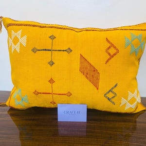 SALE! Yellow Moroccan Cactus Silk Pillows, Sabra Pillow, Blue Throw Pillow, Boho Cushion, Decorative Pillow Cover