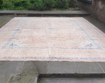 Großer Handgewebter türkischer Teppich, Neutraler Orientteppich (291 x 391 cm)