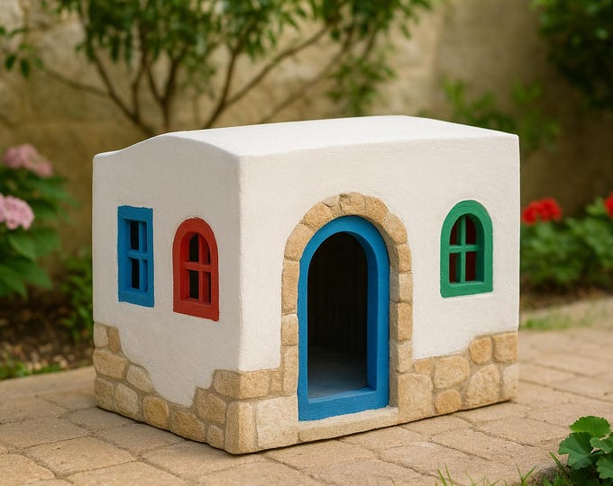 Outdoor Greek Island Cat House – Cycladic Pet Shelter in Mediterranean Style
