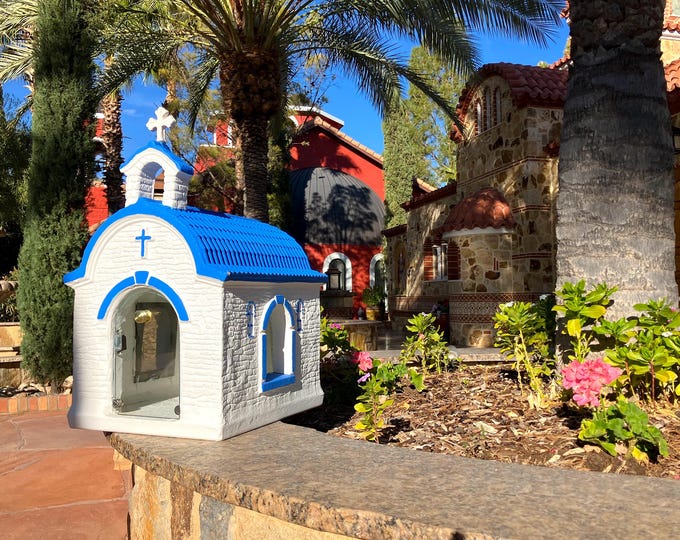 The Holy Trinity "  Garden ,Patio and Home Decorative Orthodox Chapel , Iconostasis (White and Blue) MADE IN USA