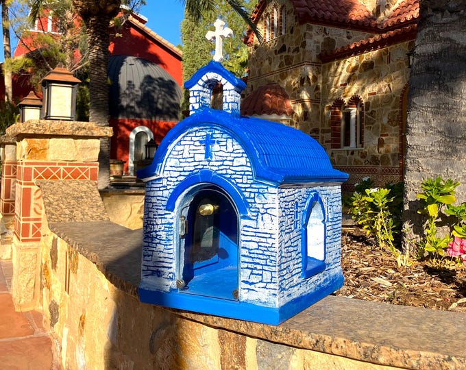 The Holy Trinity "  Garden ,Patio and Home Decorative Orthodox Chapel , Iconostasis (Blue) MADE IN USA