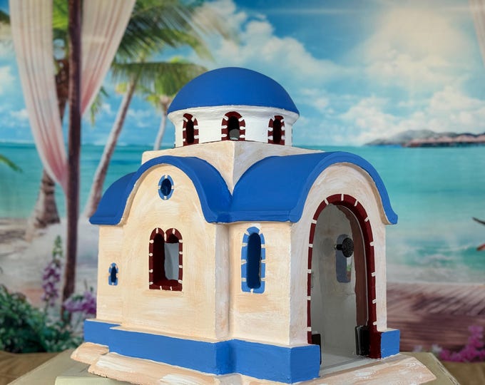Ocean Serenity, Garden, Patio and Home Decorative Christian  Chapel , Iconostasis (Aegean Blue · Terracotta Red · Sandstone Tan)