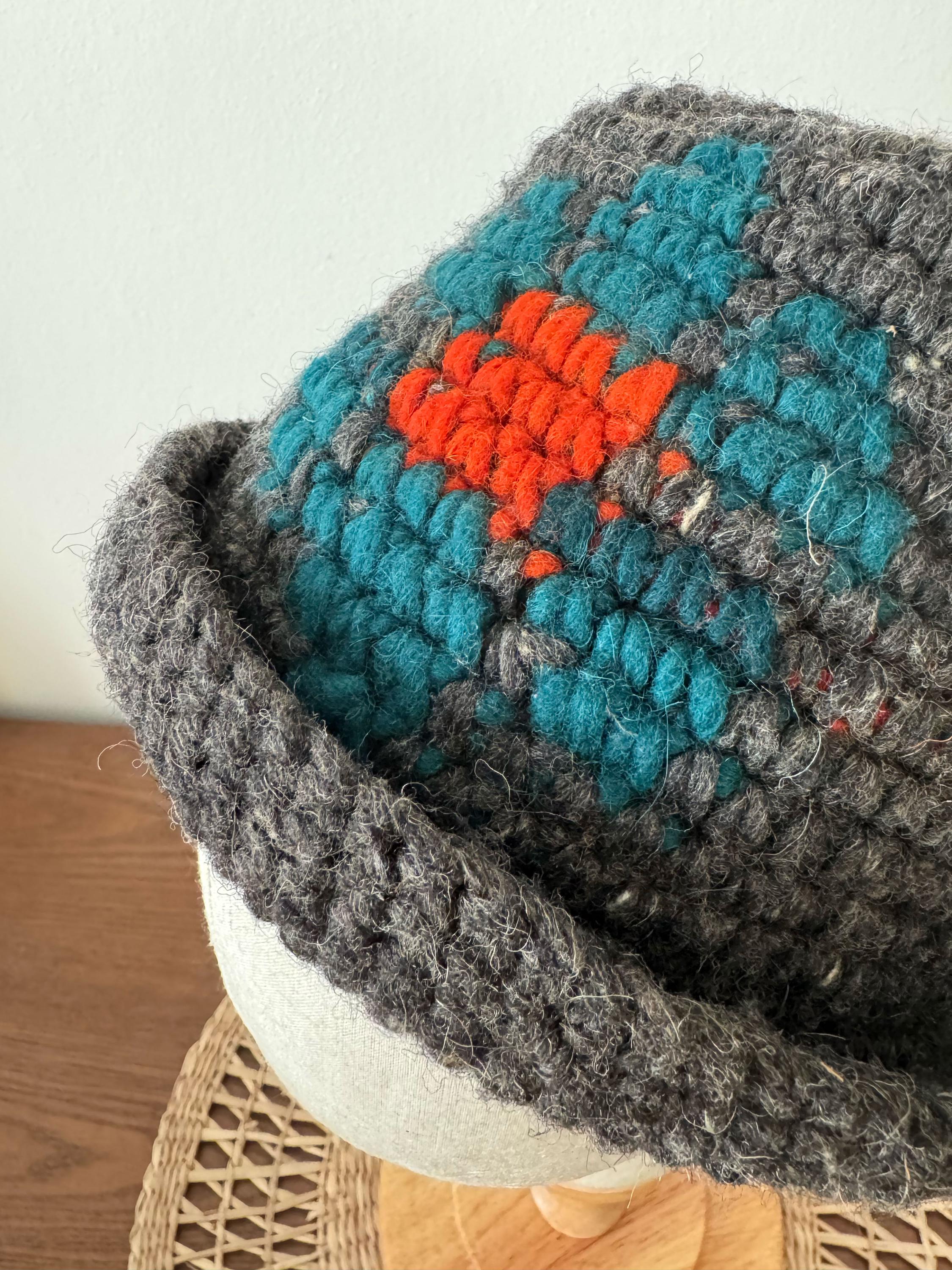 Grey Flower Pattern Crochet Bucket Hat ( Floral Beanie Cap 