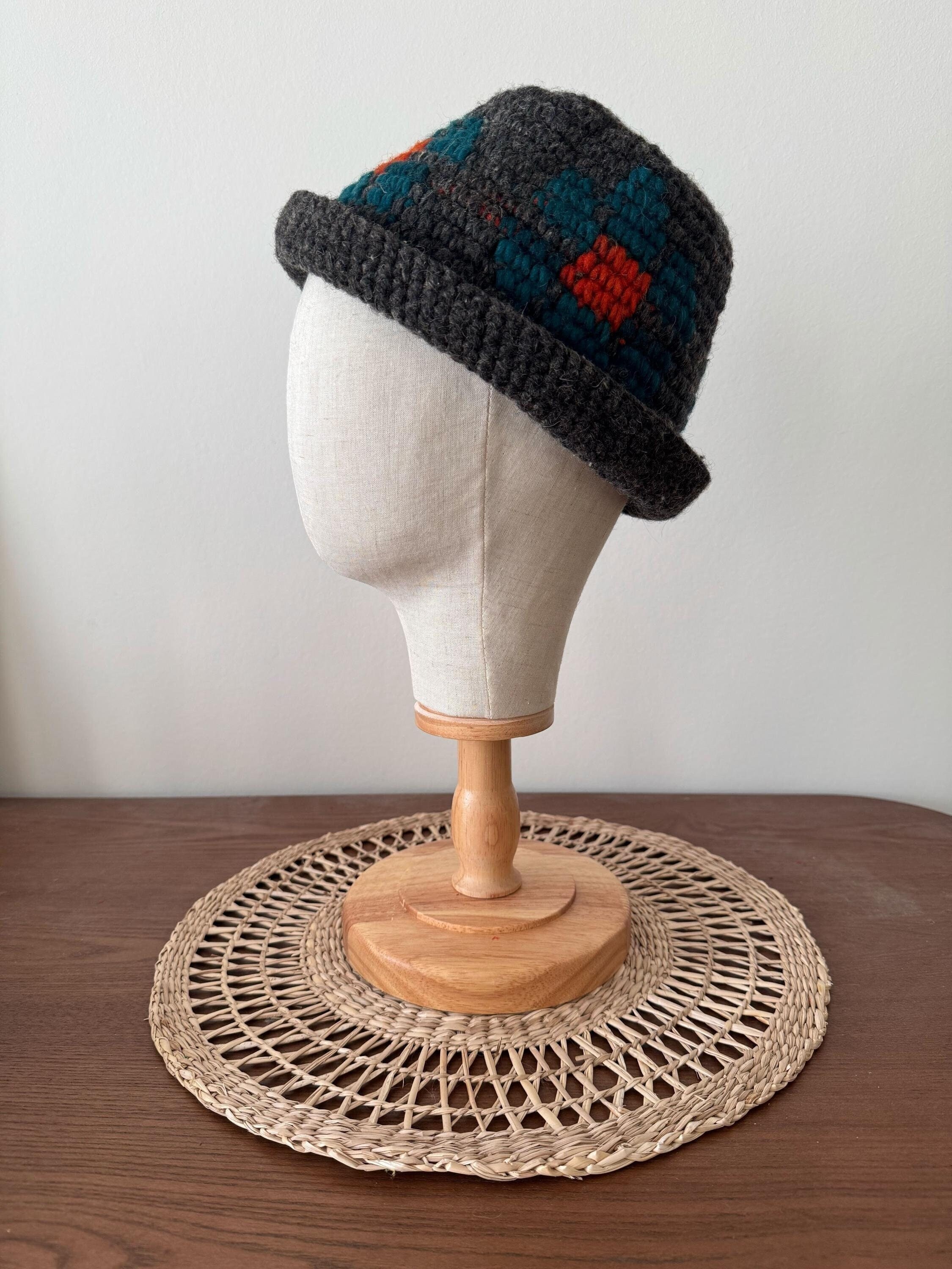 Grey Flower Pattern Crochet Bucket Hat ( Floral Beanie Cap  display picture 1