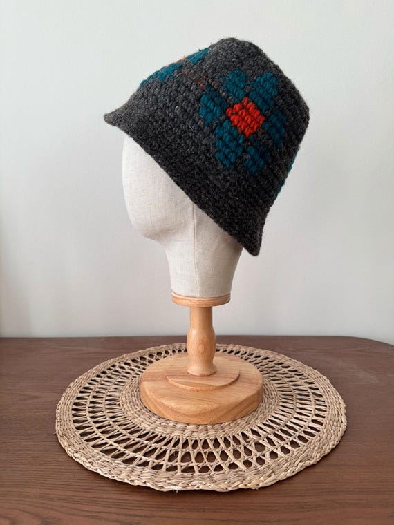 Madison 88 Lined Gray Crochet Cloche Bucket Hat with Floral Accents Crochet Cloche Hat With Flower: Gray Winter Accessory - Etsy main image 4