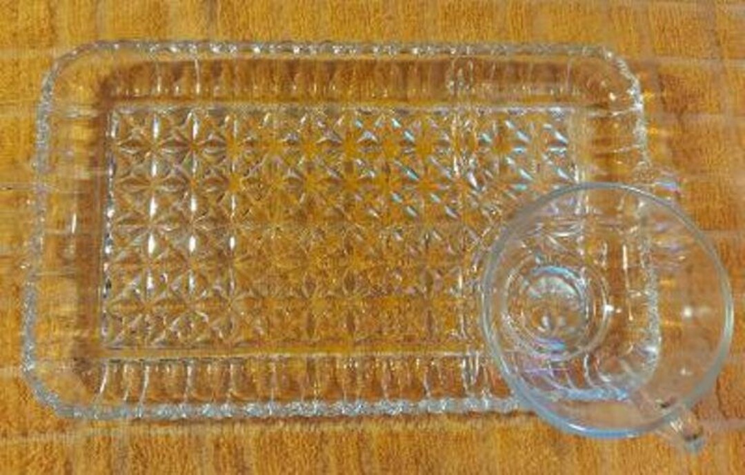 Vintage Glass Snack Trays With Cups Anchor Hocking Set of Etsy