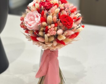 Dried Flower Bouquet: Pink Roses, Lavender, Hydrangea - Everlasting Gift