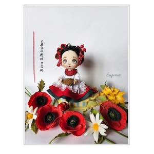 Handcrafted Ukrainian Girl Doll in Traditional Attire, Charming Ukrainian Doll with Swallow, Vintage Style Ukrainian Doll